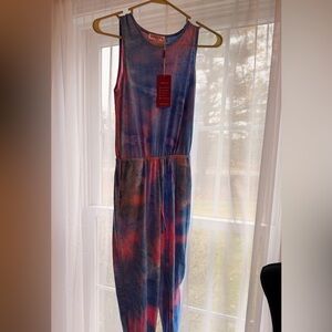 Gorlya Women's Tie-Dye Jumpsuit - Blue and Pink